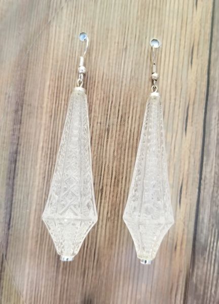 Salvaged Etched Lucite Teardrop Earrings