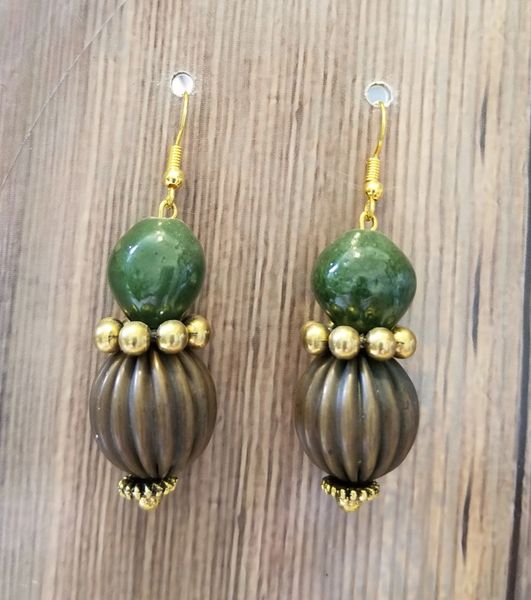Boho Copper & Green Beads with Gold Accents