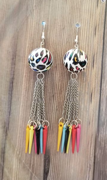 Colorful Animal Print Beads with Matching Spike Tassels
