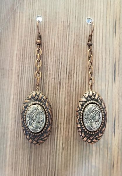 Silver Cameo Beads in Etched Copper Settings