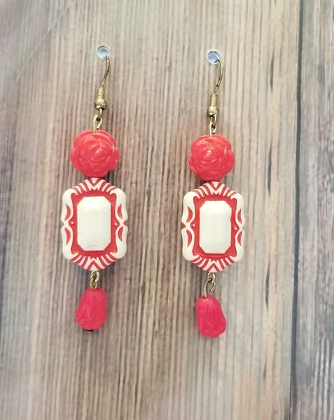Fun Red Rose Earrings with Fancy Beads