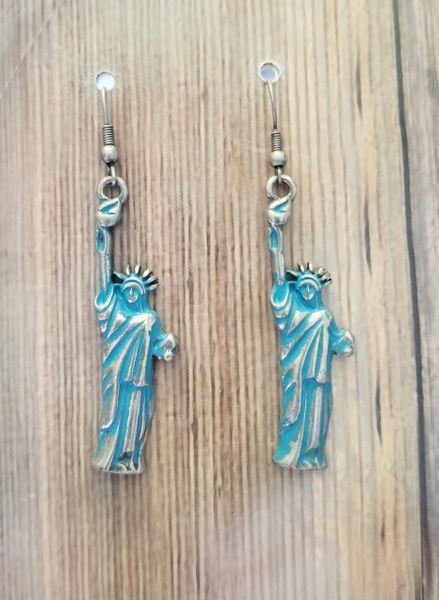 Industrial Silver Statue of Liberty earrings with Green Patina