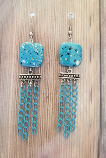 Blue, Black Gold & Silver Splatter Beads with Blue Chains