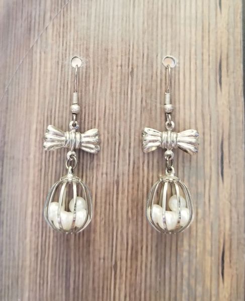Silver Cage Earrings with Pearls