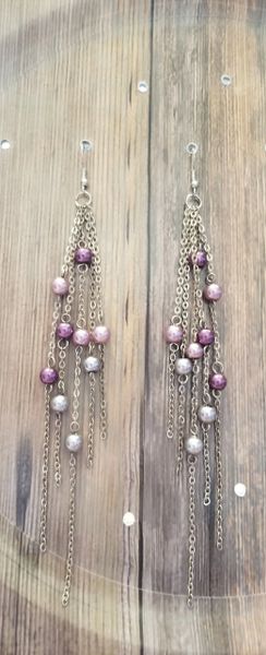 Long Pink & Purple Pearl & Chain Dangles
