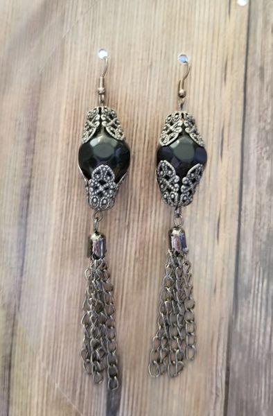Black Beads with Industrial Bead Caps & Tassels
