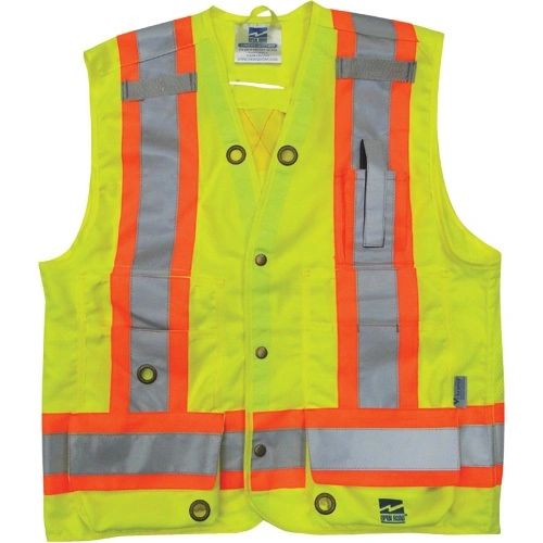 SDP456 Surveyor Safety Vest 2" reflective material on 4" contrasting tape High Visibility Lime Green 8 Velcro sealed pockets #6165G
