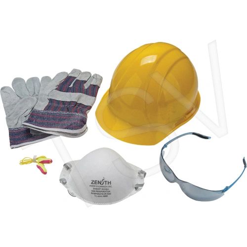 SEH890 Worker 5 Piece Starter Kit or Temp Employee 1 N95 MASK, Glasses, Gloves, Ear Plugs (Yel, White or Blue Hat) ZENITH