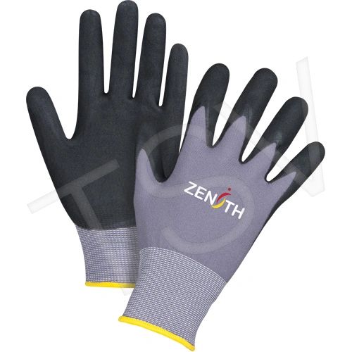 SDP438 ZX-1 Premium Nitrile BLACK Foam Palm Coated Gloves 15 Gauge Liner: Nylon Coating (SZ 6-11) ZENITH