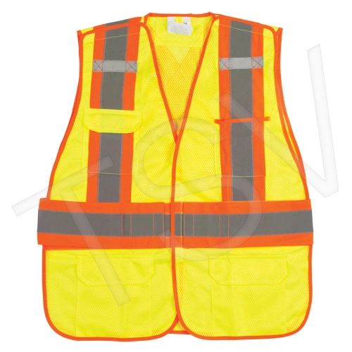SEK232 Traffic Vests, CSA Compliant Surveyor High Visibility Lime-Yellow Reflective Stripe Colour: Silver/Orange Polyester (SZ's MED-2XL) ZENITH