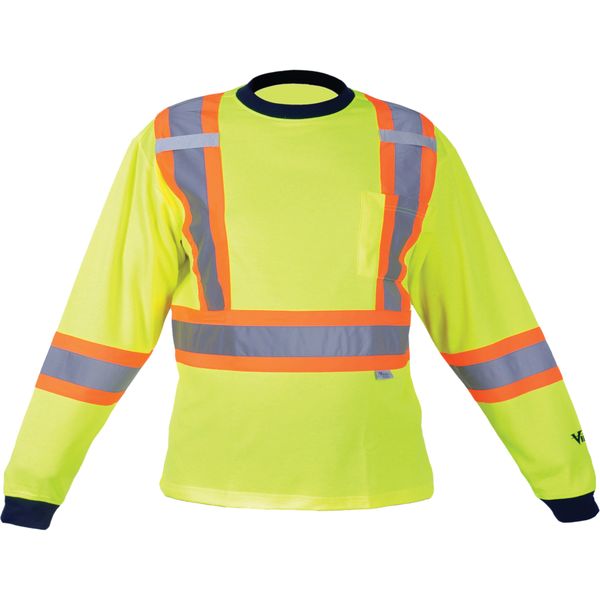 SDP397 Safety Long Sleeve Shirt Dual chest straps 2" Reflective on 4" Contrasting tape High Visibility Lime/Yellow VIKING #6015G