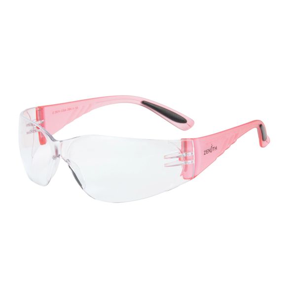 SGF152 Eyewear Safety Glasses CLEAR LENS Anti-Fog/Anti-Scratch Pink Sides #Z2600 Series ZENITH (Suited for Smaller Faces (12 PAIRS/BOX)