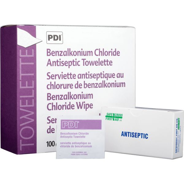SAY432 Benzalkonium Chloride (BZK) Antiseptic Towelettes #02619 Safecross 12/BX