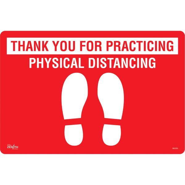 SGU324 "Thank You for Practicing Physical Distancing" Vinyl Flat Floor Sign 12" x 18" ADHESIVE ZENITH