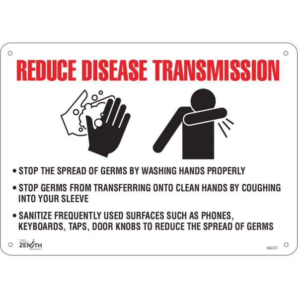 SGU377 "Reduce Disease Transmission" Sign 10"H x 14"W Bolt-On Aluminum 0.04"THICK ENGLISH ZENITH Distancing