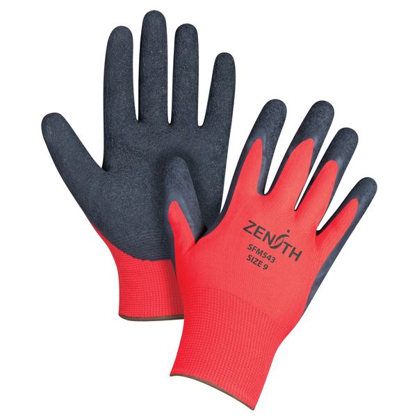 SFM541 Coated Gloves Natural rubber latex palm Crinkle finish 13GA Resists Abrasion, Cuts Unlined ZENITH (Sz's 7-10)