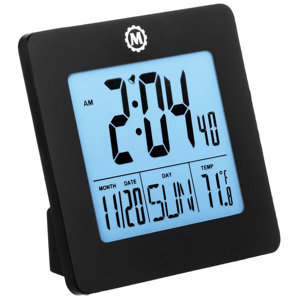 OP595 Mobile Desktop Clock Digital Battery Operated 1xAA 3.6" W x 1.5" D x 3.6" H Plastic Case #CL030050BK MARATHON