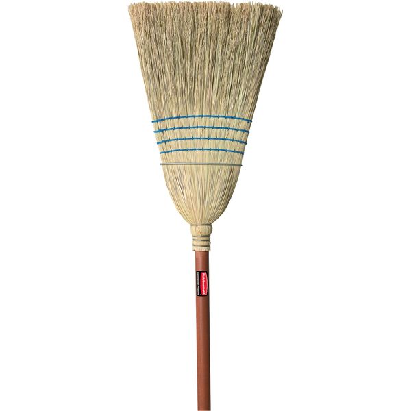 NC755 Corn Broom, Heavy-Duty Warehouse 4-String 1-Wire Industrial Broom 100% Corn 1-1/8"Th Handle #FG638300BLUE RUBBERMAID
