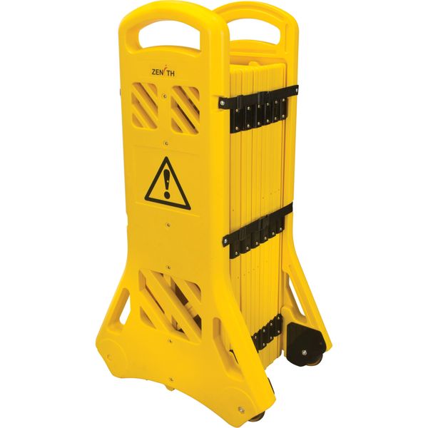 SGO660 Portable Mobile Barriers Plastic Yellow Expanded Length 13' x Height 40" Tilts & Rolls 4-Locking Straps ZENITH