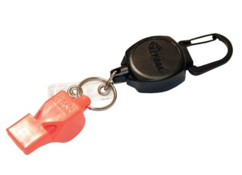 OP294 ID Badge and Key Reel with Whistle Self Retracting Zinc Alloy Metal, 24" Cable, Carabiner Attachment KEY-BAK #0KBP-0041