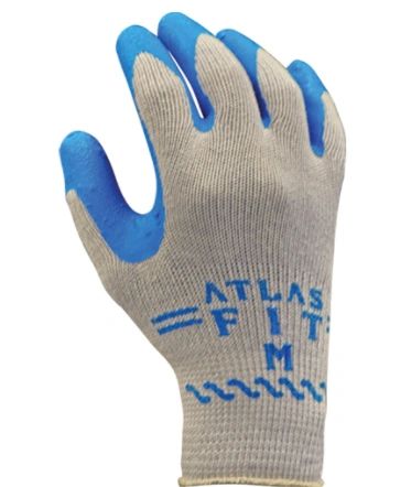 SAO815 Atlas Fit ® 300 Rubber Latex BLUE PALM Coated Knit Wrist Back Gloves 10 Gauge Liner: Polyester/Cotton SHOWA (SZ's SML - XLR)