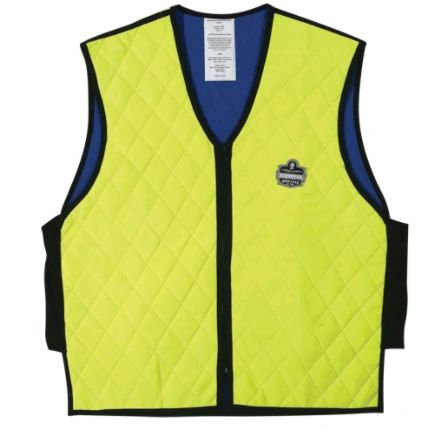SAP936 Chill-Its® 6665 Cooling Vests LIME YELLOW Water Repellent Liner V-Neck w/Zipper (Med-3XL) ERGODYNE