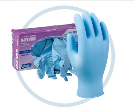 SAK071 Disposable, Gloves: N-Dex® Plus 8005PF Industrial Grade Nitrile, 8-mil, Powder-Free, Length 9.5" BLUE (SM-XL) SHOWA #8005PF 50/BOX "Not for Medical Use"