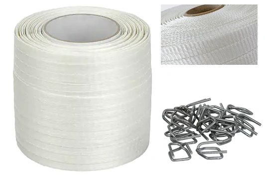 PB028 Strapping, Polyester, WOVEN 1/2" Width X 750' X 600LB Self-Dispensing Coil 100 WIRE BUCKLES #40W-HP CORDEX WHITE