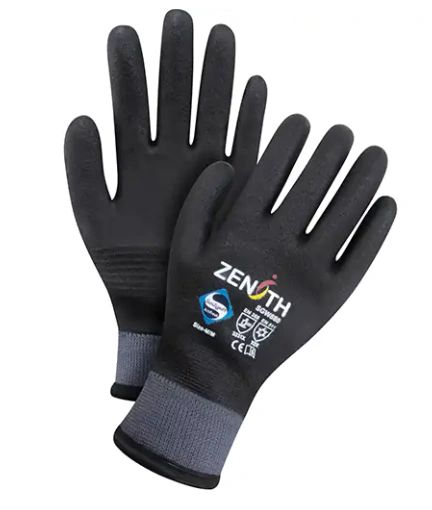 SGW880 Gloves, Safety Premium Foam PVC Coating, 15Ga Nylon Shell FULLY Dipped Lining Acrylic ZX-30° up to -50°C COLD Superior Wet/Dry grip Cut Resistant ZENITH (Sz's Med-2XL)