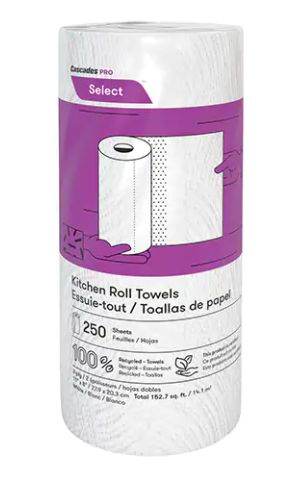 JI385 Kitchen Towel Roll 8"Wx11"L 250 Sheets/Roll WHITE CASCADES Pro Select #K250 12/CASE