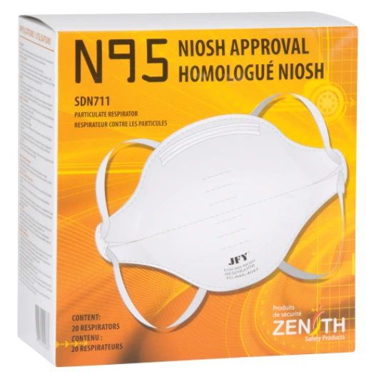 SDN711 Respirator, N95 - Particulate Flat Fold Non-Valved or Valved Niosh N95 (SZs Med/Lar) ZENITH