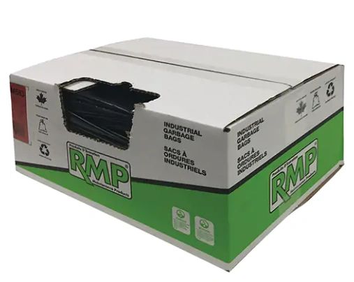 JM678 Garbage Bags, 42"W x 48"L Strength: STRONG Recycled Material , 0.9mils Thick BLACK 125/Box RMP