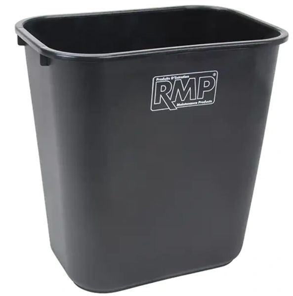 JK674 Deskside Wastebasket Material Polyethylene [28QRT] 14"W x 15"H X 10.5"D Weight 1.69 lbs. Bag Size 26" x 36" RMP BLACK
