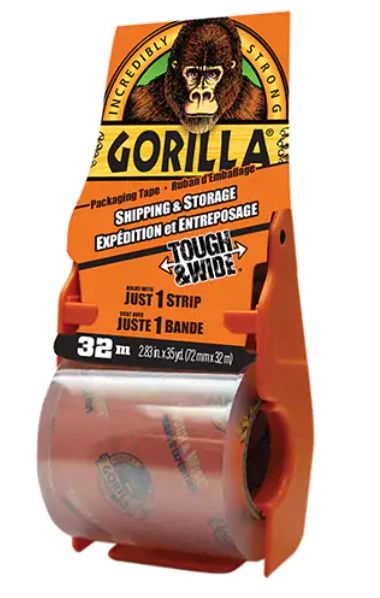 NKA490 Packaging Tape Hand Adhesive CLEAR Acrylic ON-THE-GO Width: 72 mm (3") Length: 32 m (105') GORILLA. #614500
