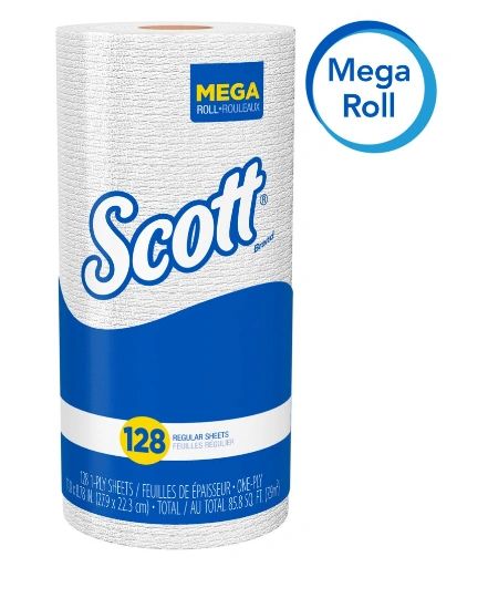 NJJ028 Towels, Kitchen: 85' Roll - WHITE 8.78" X 11" Standard 128 Sheet/Roll #41482 KIMBERLY-CLARK Scott® INDIVIDUALLY WRAPPED