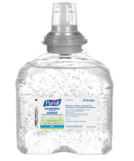 SAR855 Advanced Hand Sanitizer, 70% Alcohol Fragrance Unscented 1200ml Cartridge Refill #5770-04-CAN00 PURELL TFX™ (Use Dispenser SAQ139)
