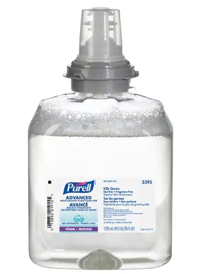 SBA838 Hand - Foam Sanitizer Advanced Moisturizing, 70% Alcohol Fragrance: Unscented 1200ml Cartridge Refill #5395-02-CAN00 PURELL TFX™ (Use Dispenser SAQ139)