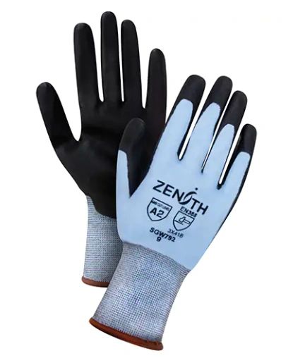 SGW790 Gloves - Coated: 18 Gauge, Polyurethane Coated, HPPE Shell, Cut, Abrasion Tear Resistance Breathable Back ASTM ANSI Level A2/EN 388 Level B ZENITH (SML-XLR)