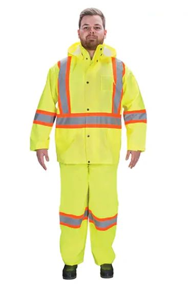 SGP356 Rain Suit, High Visibility Reflective Stripe Lime-Yellow Adj. Suspenders 100% 300D Polyester #RZ1000 ZENITH (SIZES: SML-4XL)