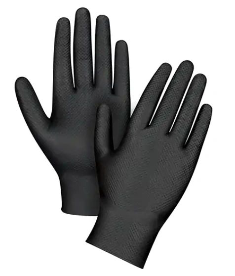SDL990 Heavyweight Black Nitrile Gloves Powder-Free 9.5"L 8-mil ZENITH (SZ XSM-2XL) 50 per BOX "Not for medical use"