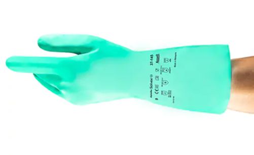 SAX984 Gloves, Nitrile Solvex® #37-145 GREEN Chemical Resistance Superior Snag, Puncture Abrasion Protection 13" L x 11-mil Thick ANSELL (SML-2XLAR) Per Pair