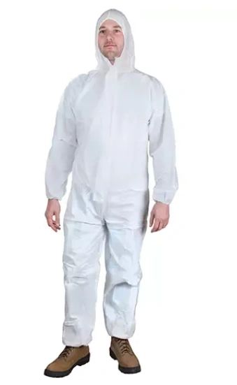 SGM432 Coveralls, Hooded White, Microporous Protection Against Liquid, Dust, Light Chemical Splashes Elastic Wrists/Ankles ZENITH Individually Wrapped (MED-5XLAR)