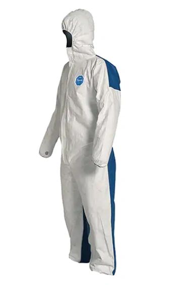 SEH058 Coveralls, Hooded - Blue/White, Dual Construction Durability Comfort, Breathability for Active Worker Tyvek® 400 D Series #TD127-MD DUPONT (MED-4XLAR)