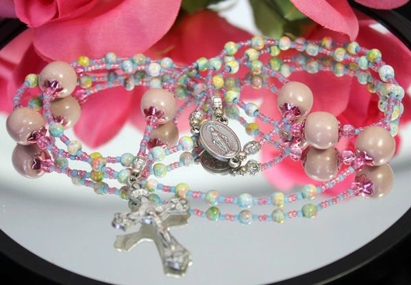 Petite Pastel Kazuri Bead Rosary