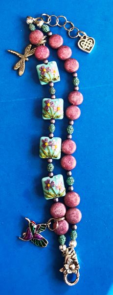 Pastel Flowers featuring Grace Lampwork Beads with Humming Bird Charm