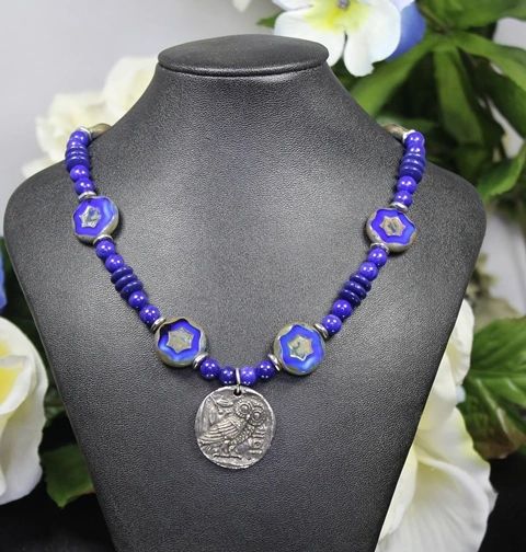 Owl Necklace with Czech Table-Cut Beads