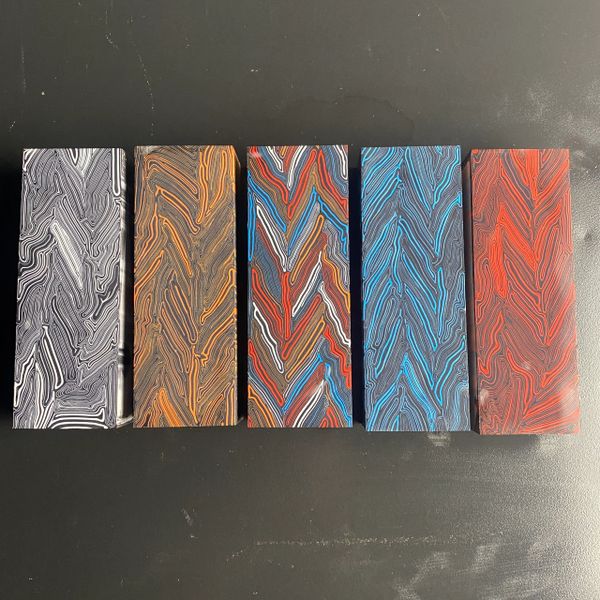 Damascus Patterned G10 Blocks - 5 x 1.87 x 1.13”