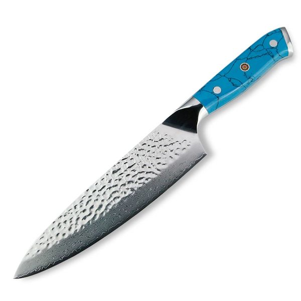 TQK100 - Damascus Japanese Chef Kitchen Knife W/ Turquoise Stone Handle
