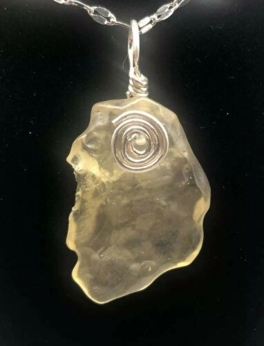 Hand Crafted Libyan Desert Glass Pendant 7 26gr 925 Coil Shaped Silver Bail