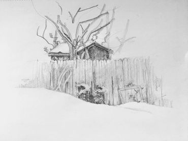 snowy fence sketch